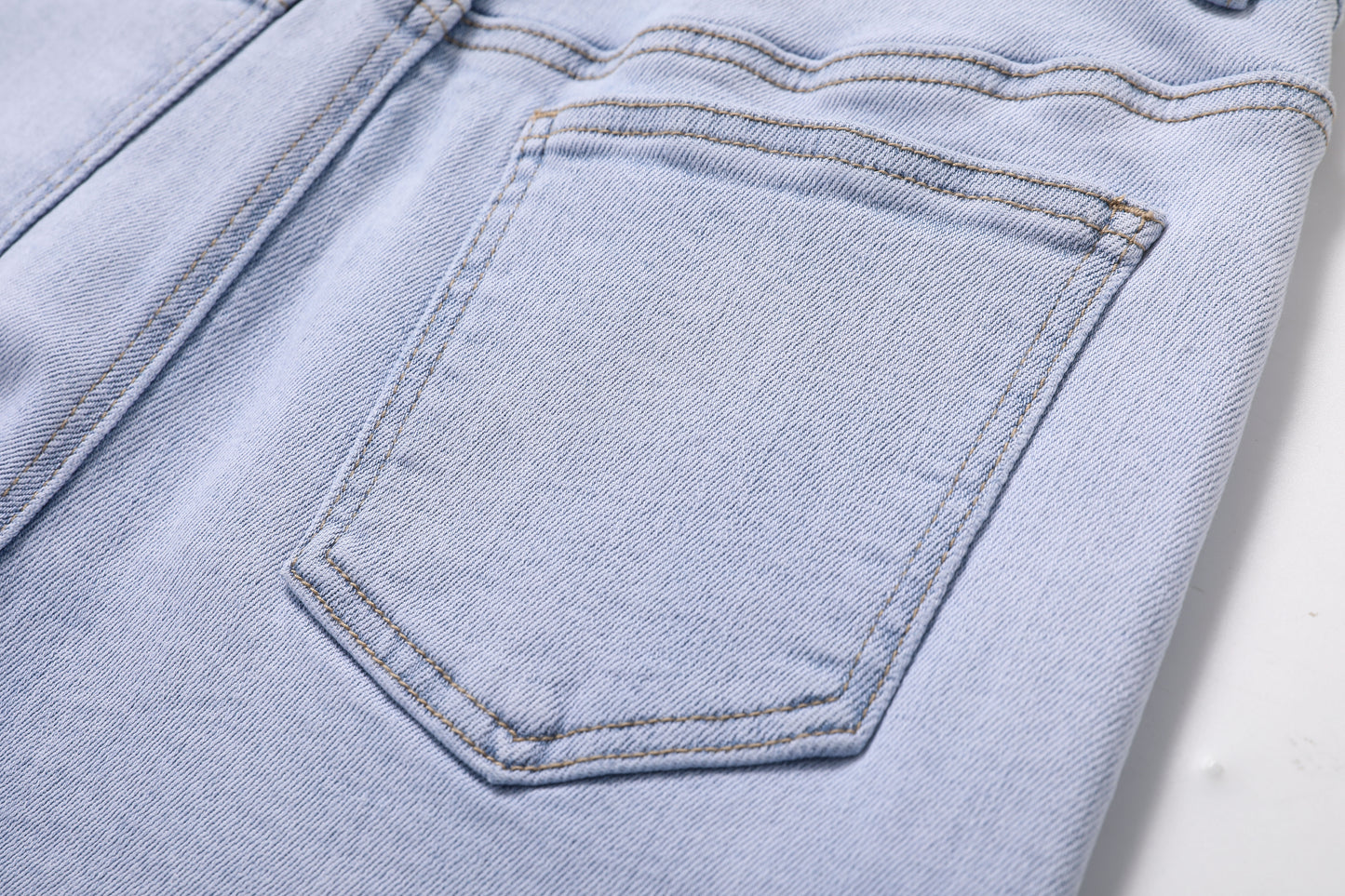 HIGH RISE EMBROIDERED WIDE LEG DENIM JEANS BYW8250 (BYMG008) LIGHT BLUE