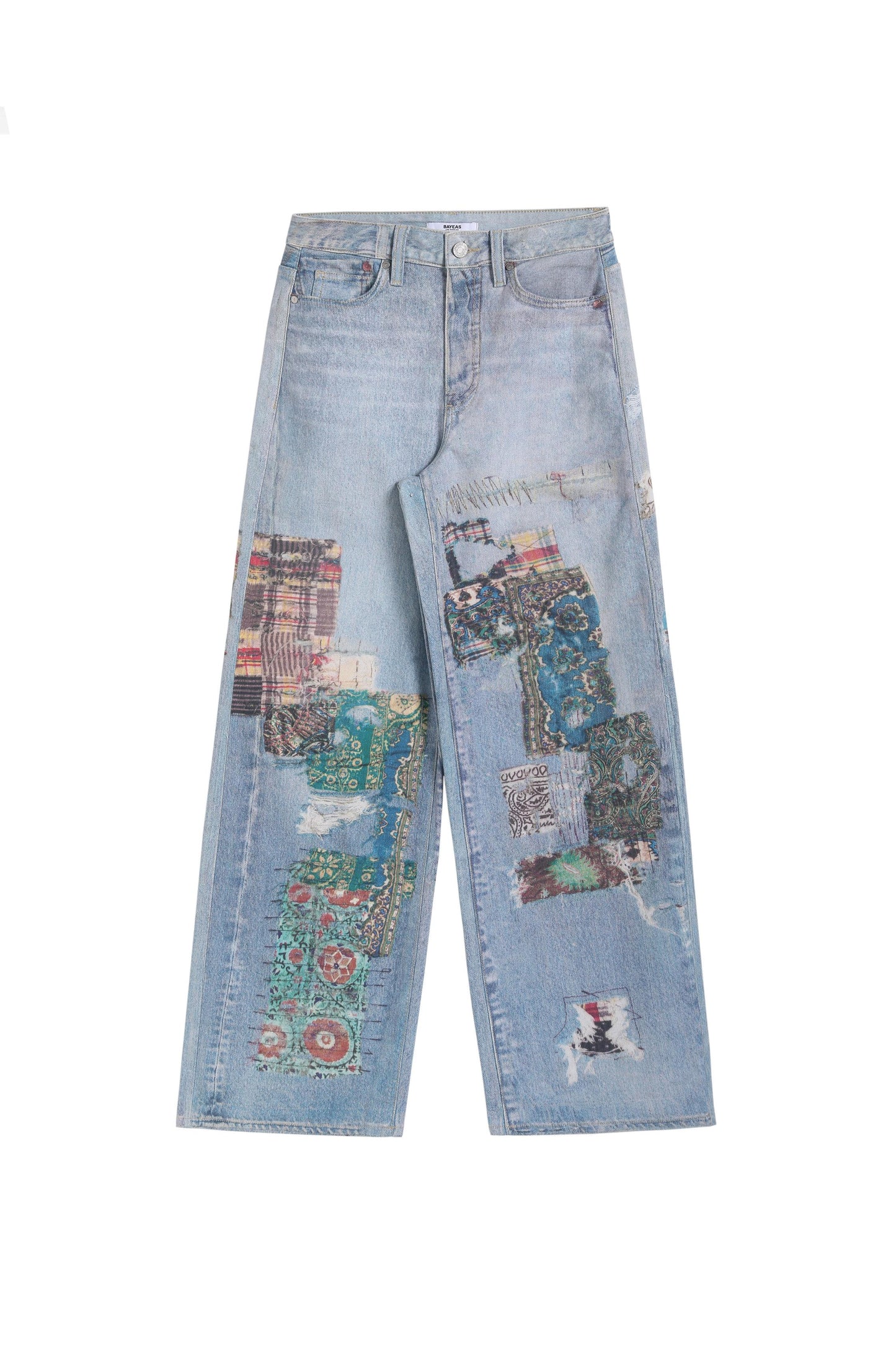 HIGH RISE PRINTED BARREL LEG PANTS BYOX027 (BYJJ007) LIGHT BLUE