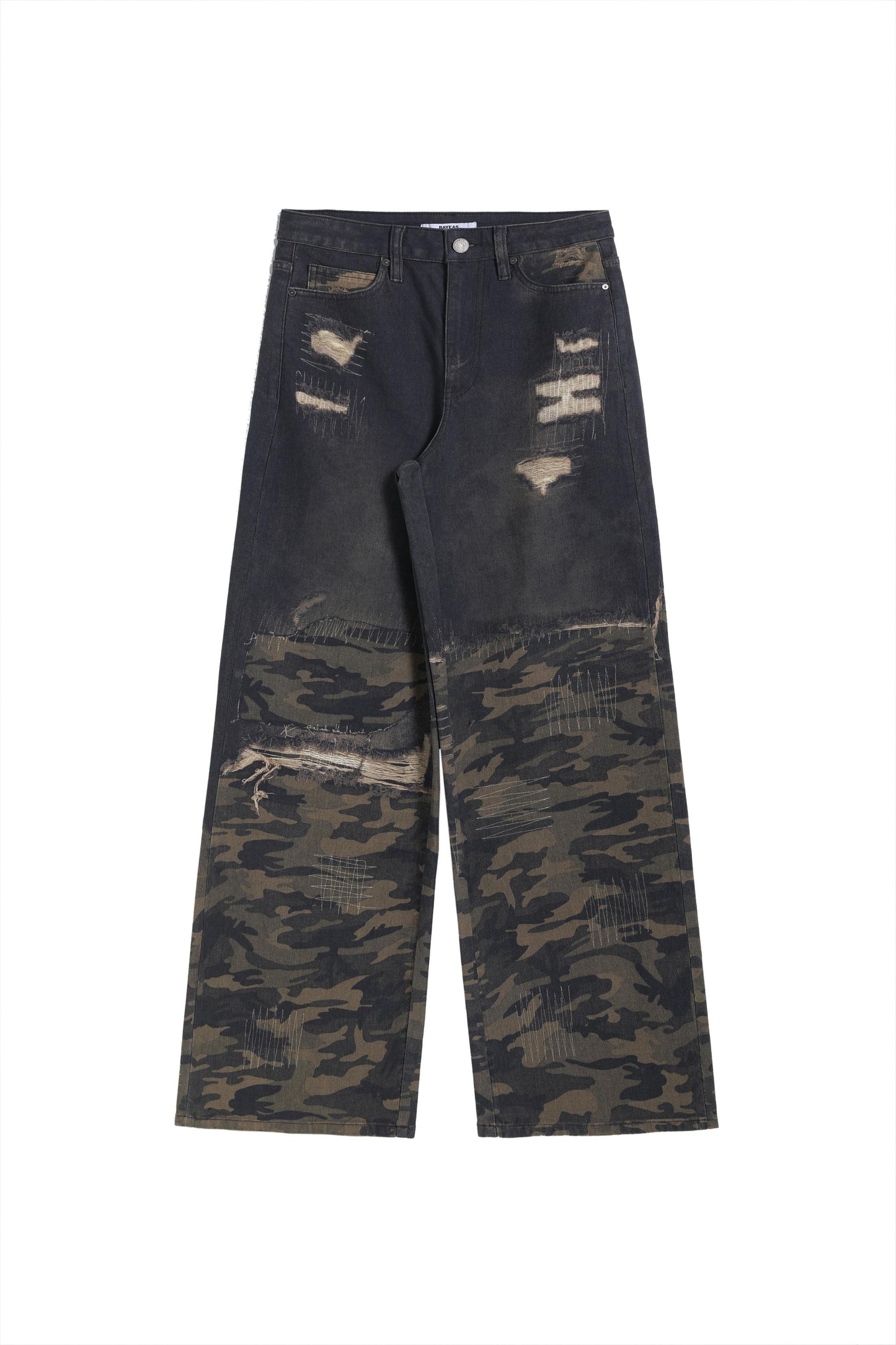 HIGH RISE PRINTED BARREL LEG PANTS BYOX025 (BYJJ011) DARK GRAY