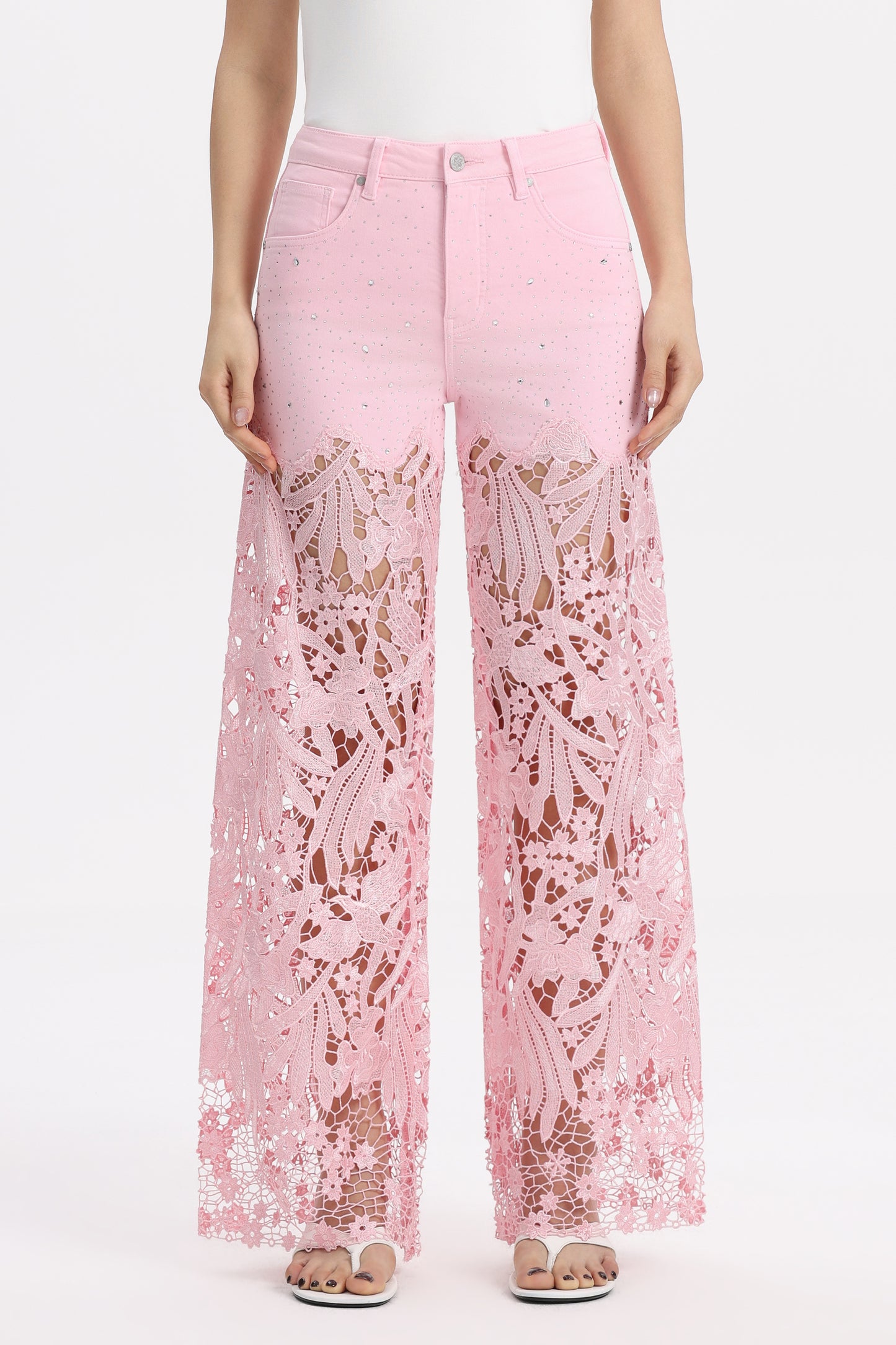 HIGH RISE LACE PANTS WITH RHINESTONE