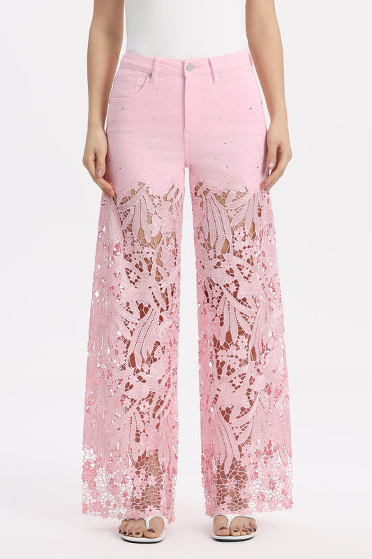 HIGH RISE LACE PANTS WITH RHINESTONE