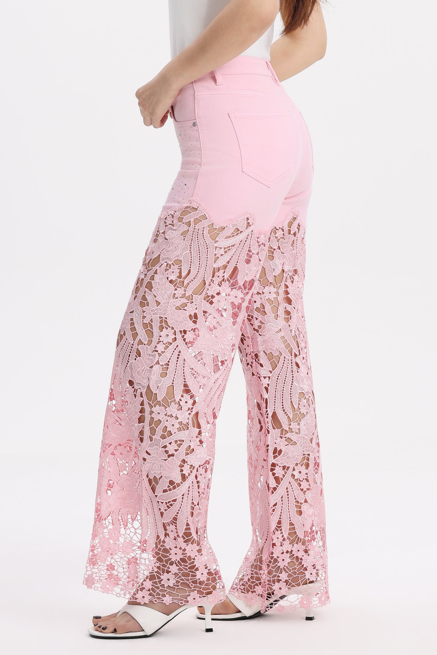 HIGH RISE LACE PANTS WITH RHINESTONE