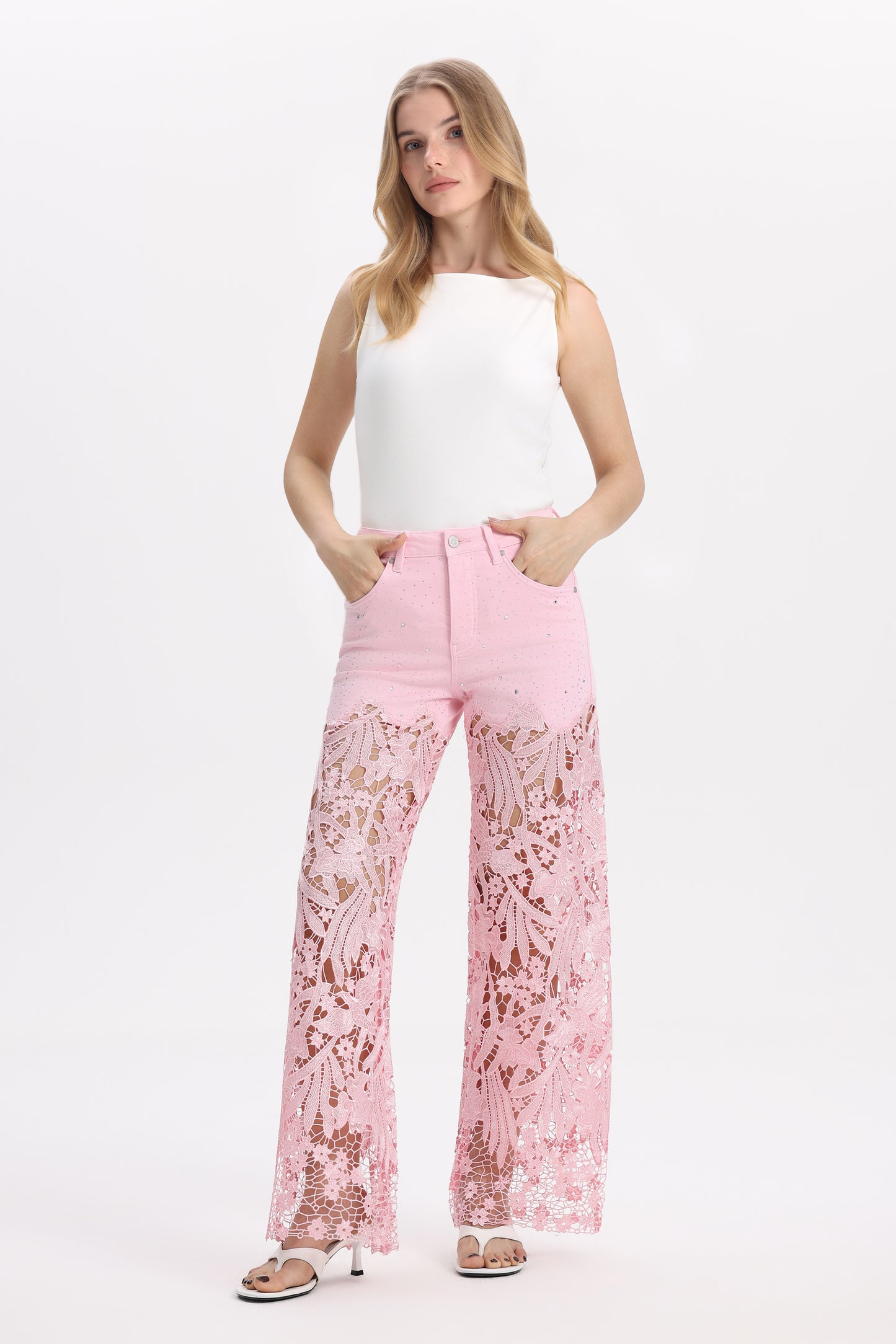 HIGH RISE LACE PANTS WITH RHINESTONE