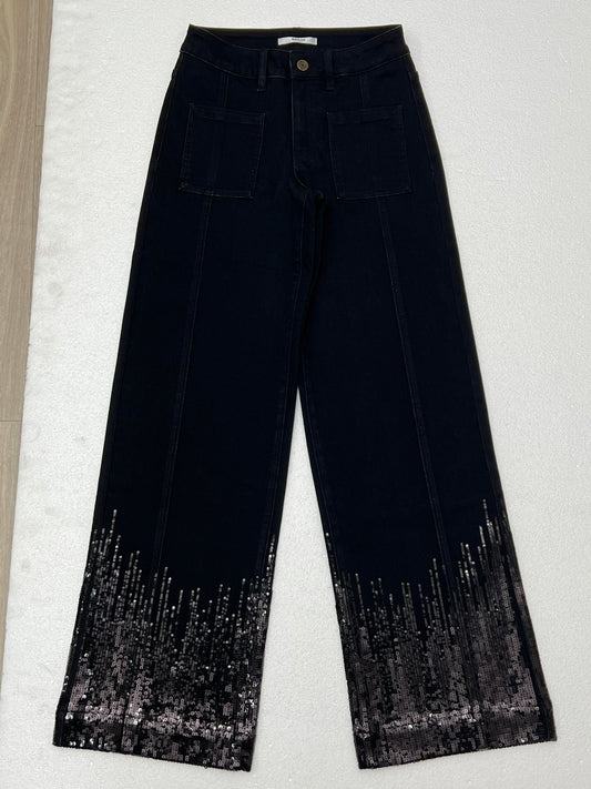 MID RISE SEQUIN WIDE LEG DENIM JEANS BYW8246 (BYMJ261) BLACK