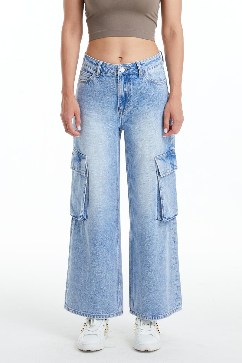 HIGH RISE WIDE LEG FLARE JEANS BYW8078 MEDIUM BLUE