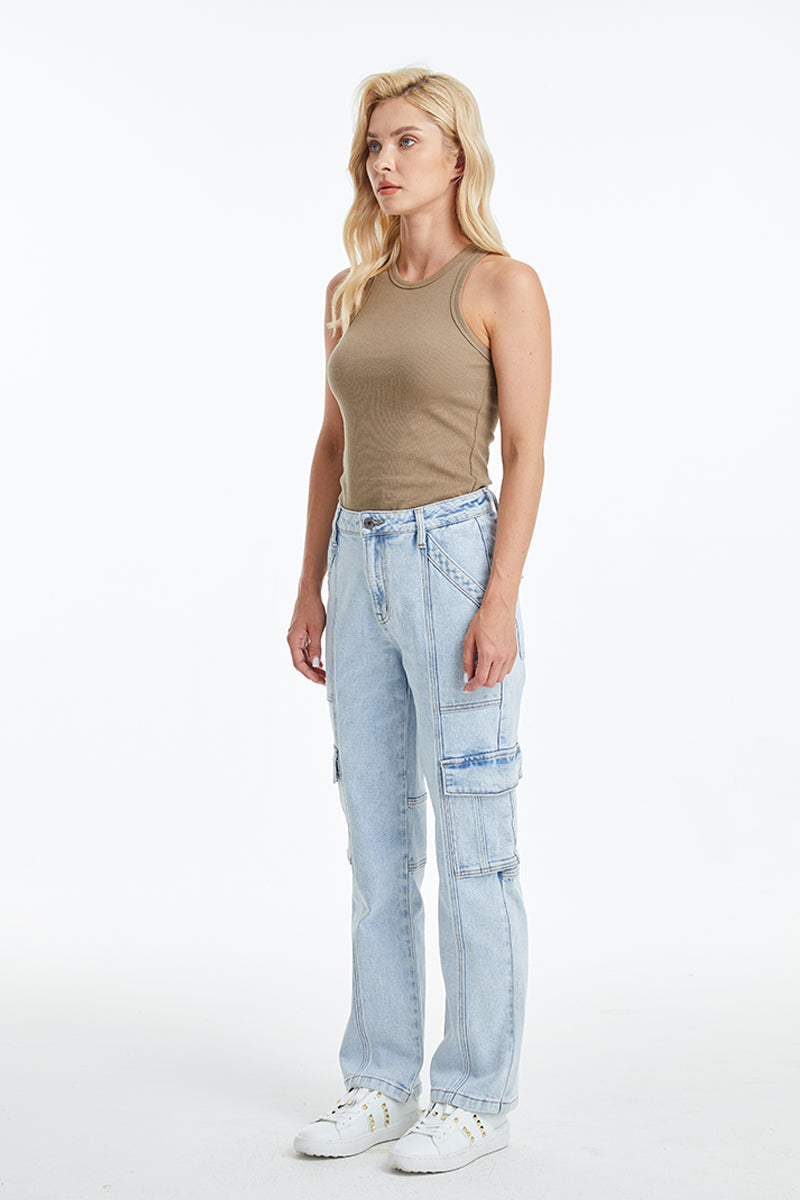 HIGH RISE STRAIGHT LEG JEANS BYT5037 LIGHT BLUE