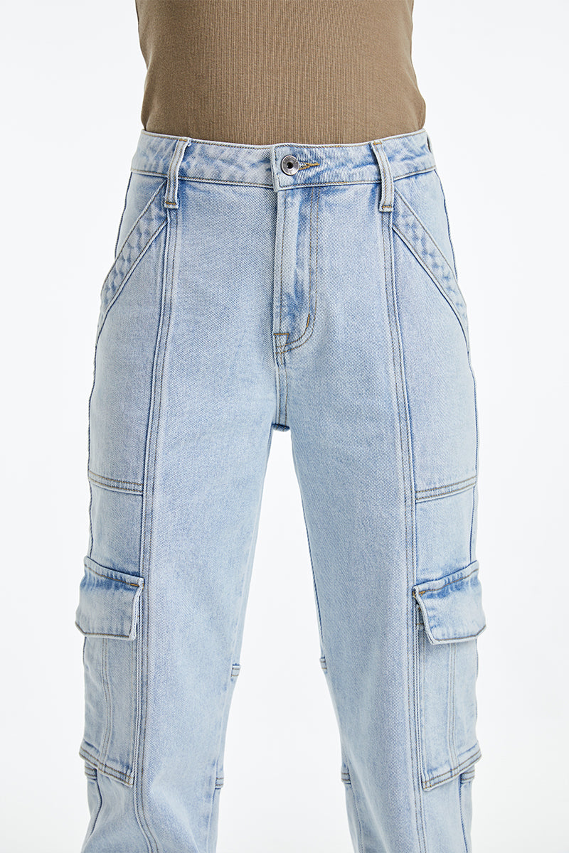 HIGH RISE STRAIGHT LEG JEANS BYT5037 LIGHT BLUE