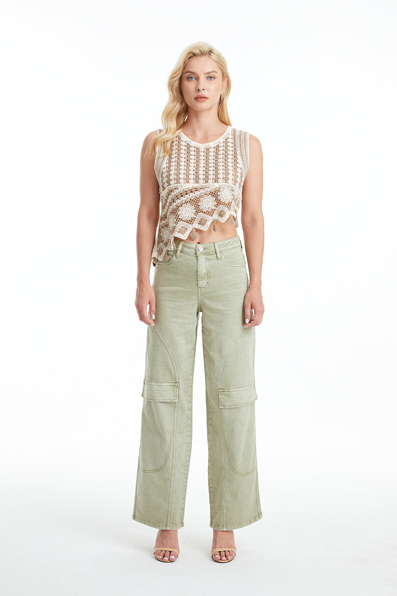 HIGH RISE WIDE LEG PANTS BYW8135 (BYLY007) SAGE