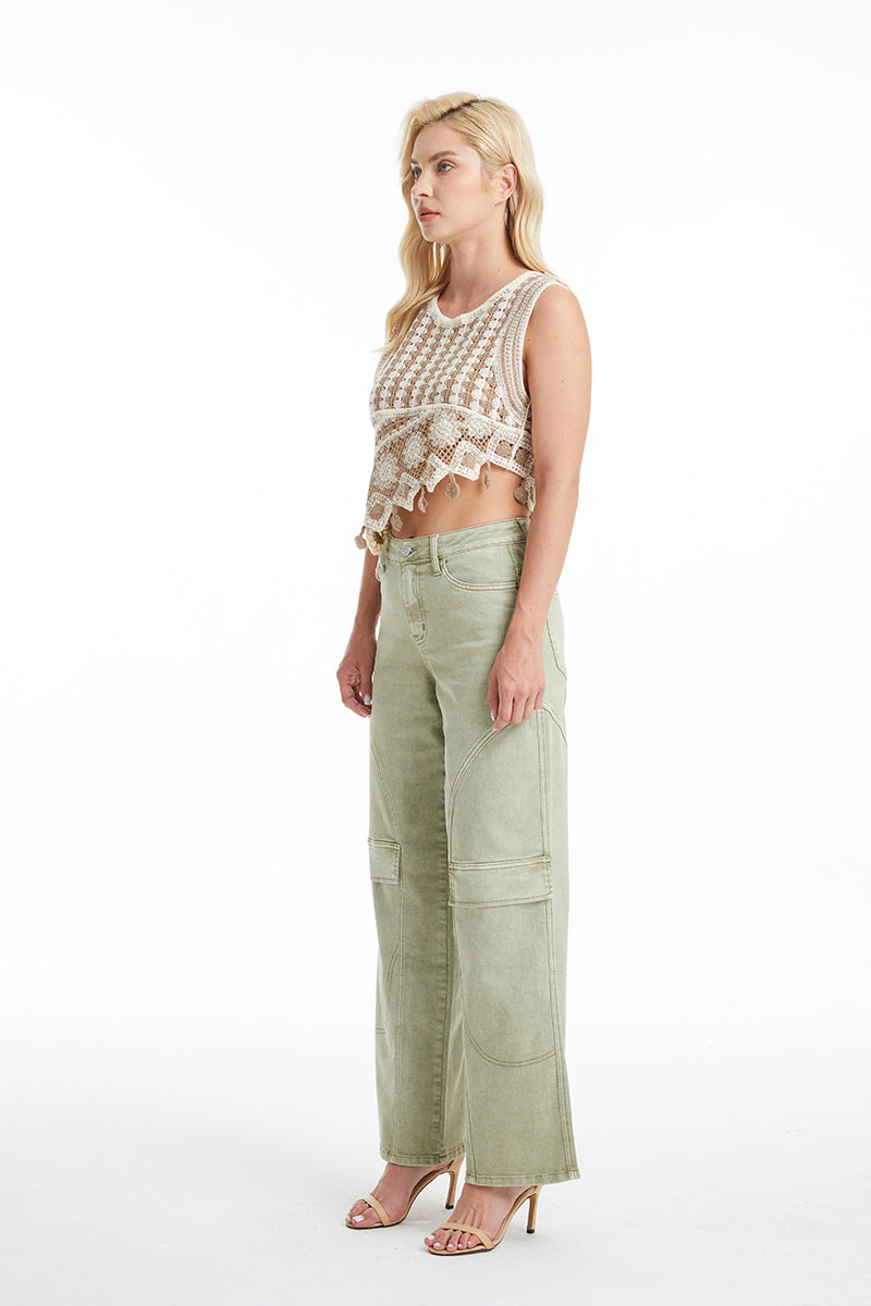 HIGH RISE WIDE LEG PANTS BYW8135 (BYLY007) SAGE