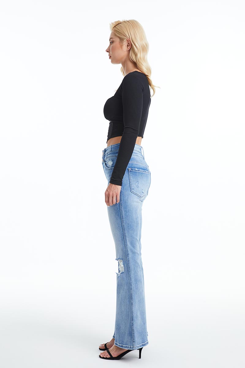 HIGH RISE DISTRESSED FLARE JEANS BYF1112 (BY4336L) SAPPHIRE