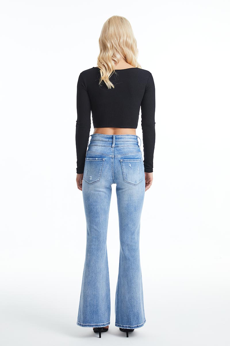 HIGH RISE DISTRESSED FLARE JEANS BYF1112 (BY4336L) SAPPHIRE