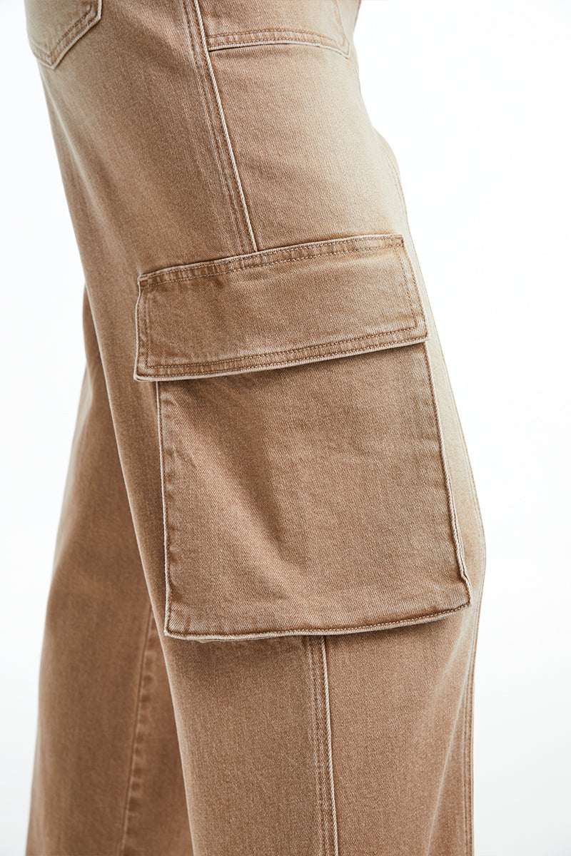 HIGH RISE CARGO STRAIGHT WIDE LEG JEANS BYW8107 VINTAGE KHAKI