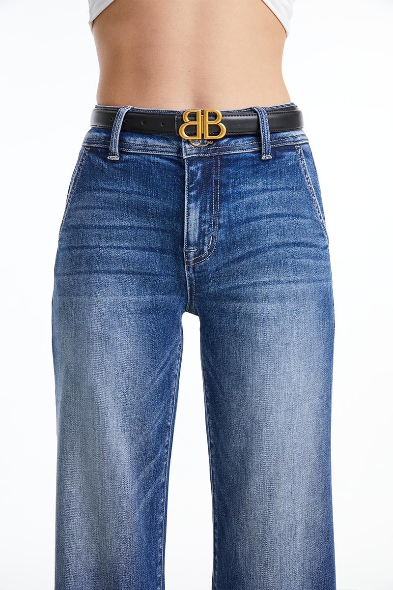 HIGH RISE STRAIGHT LEG JEANS BYT5145 DARK BLUE