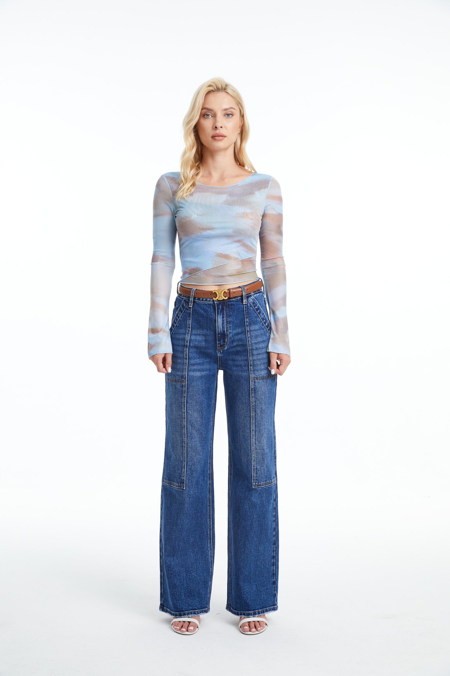 HIGH RISE WIDE LEG JEANS BYW8084 DEEP SEA