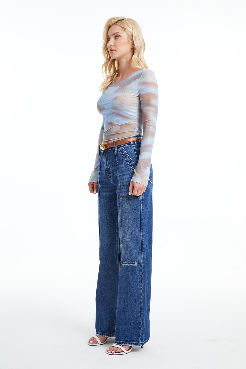 HIGH RISE WIDE LEG JEANS BYW8084 DEEP SEA