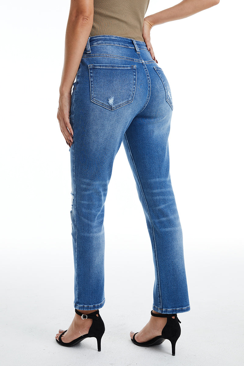 HIGH RISE GRINDED MOM JEANS BYM3059 BLUELOVER