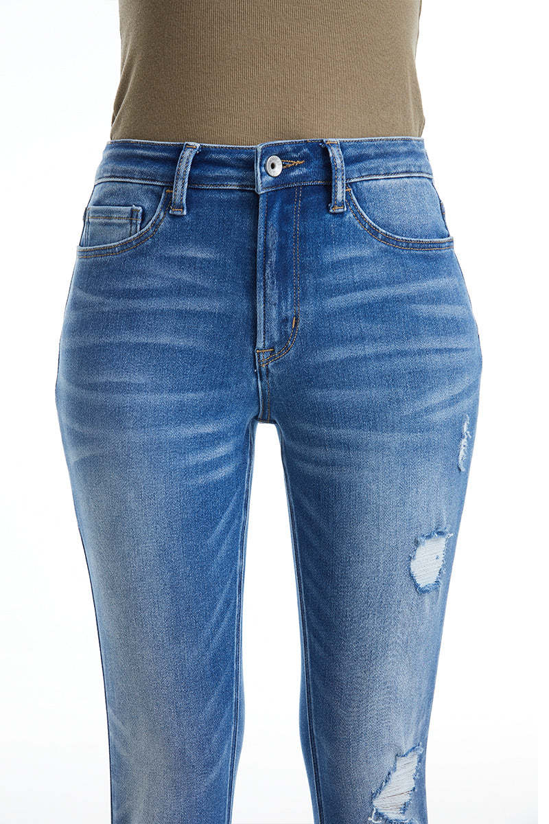 HIGH RISE GRINDED MOM JEANS BYM3059 BLUELOVER