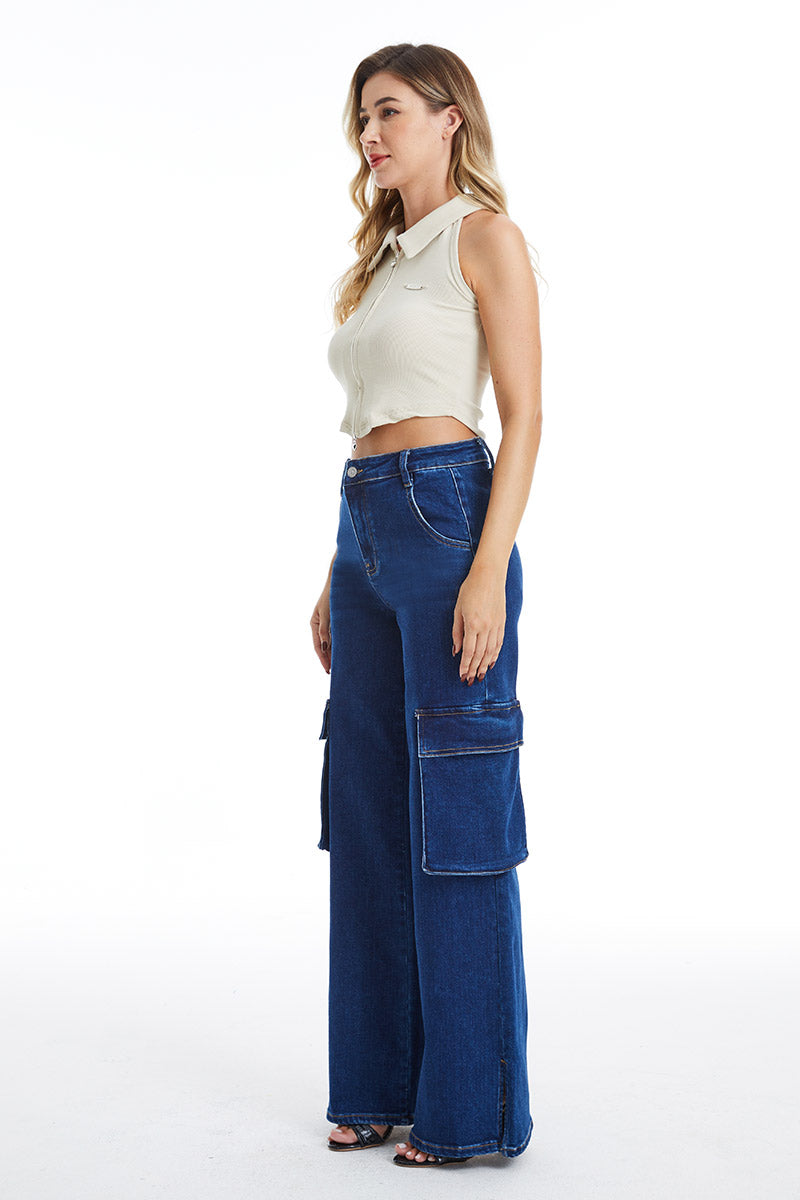 HIGH RISE WIDE LEG FLARE JEANS BYW8105 DARK SKY