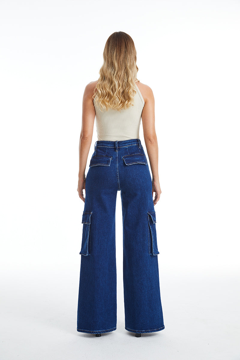 HIGH RISE WIDE LEG FLARE JEANS BYW8105 DARK SKY