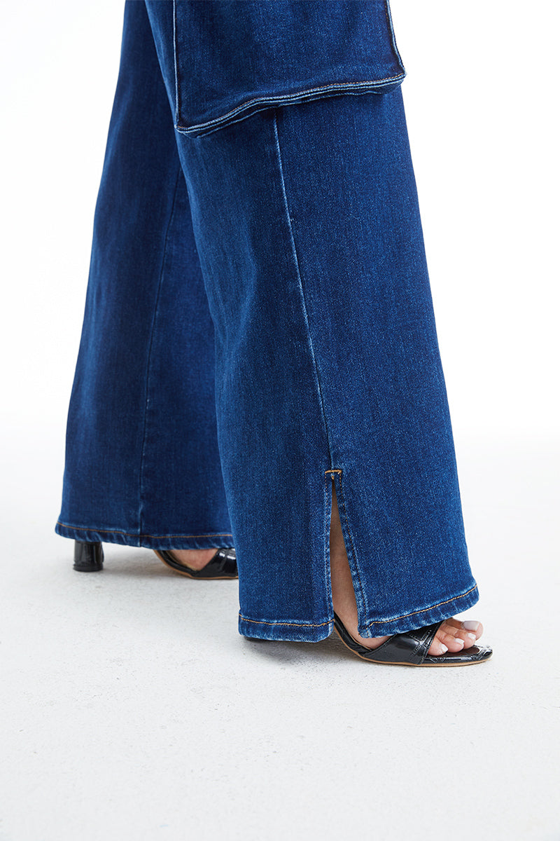 HIGH RISE WIDE LEG FLARE JEANS BYW8105 DARK SKY