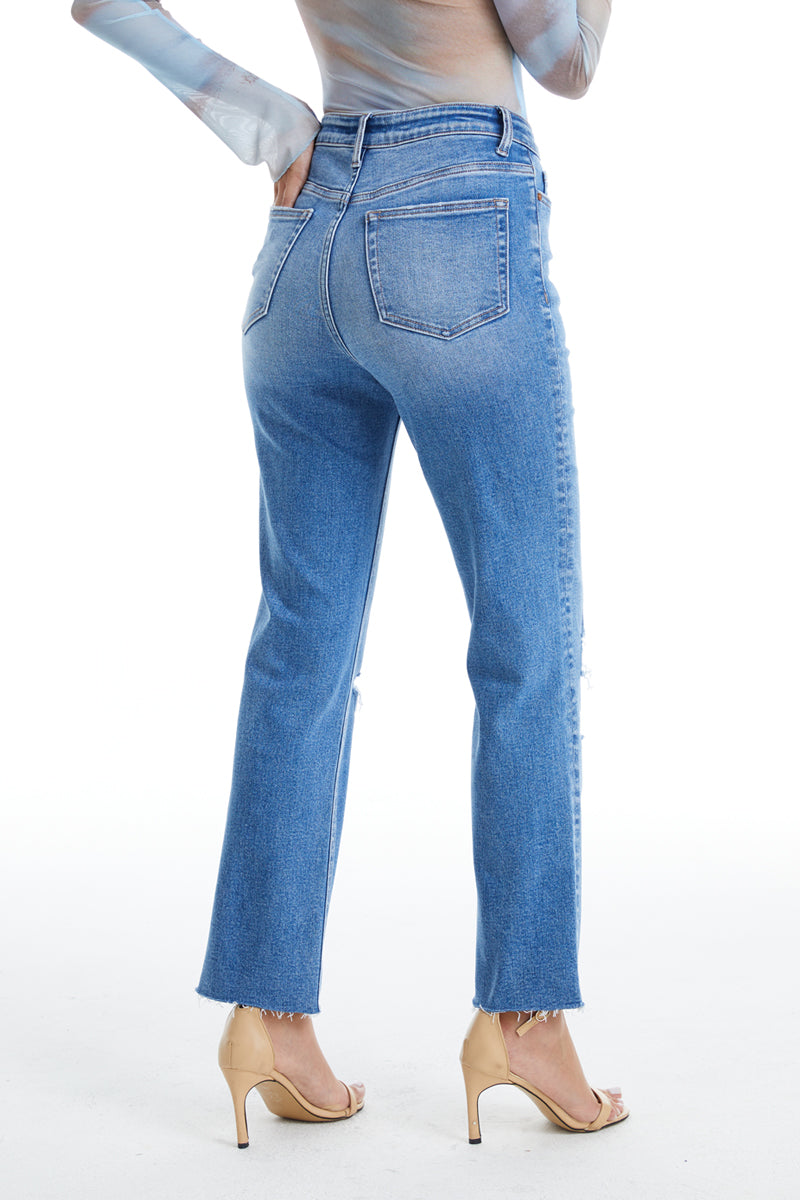 HIGH RISE SLIM STRAIGHT WITH RAW HEM BYT5168 (BYHE076) SURF BLUE