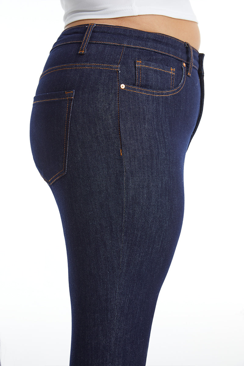 HIGH RISE RAW HEM STRAIGHT JEANS BYT5157-P DARK BLUE PLUS SIZE