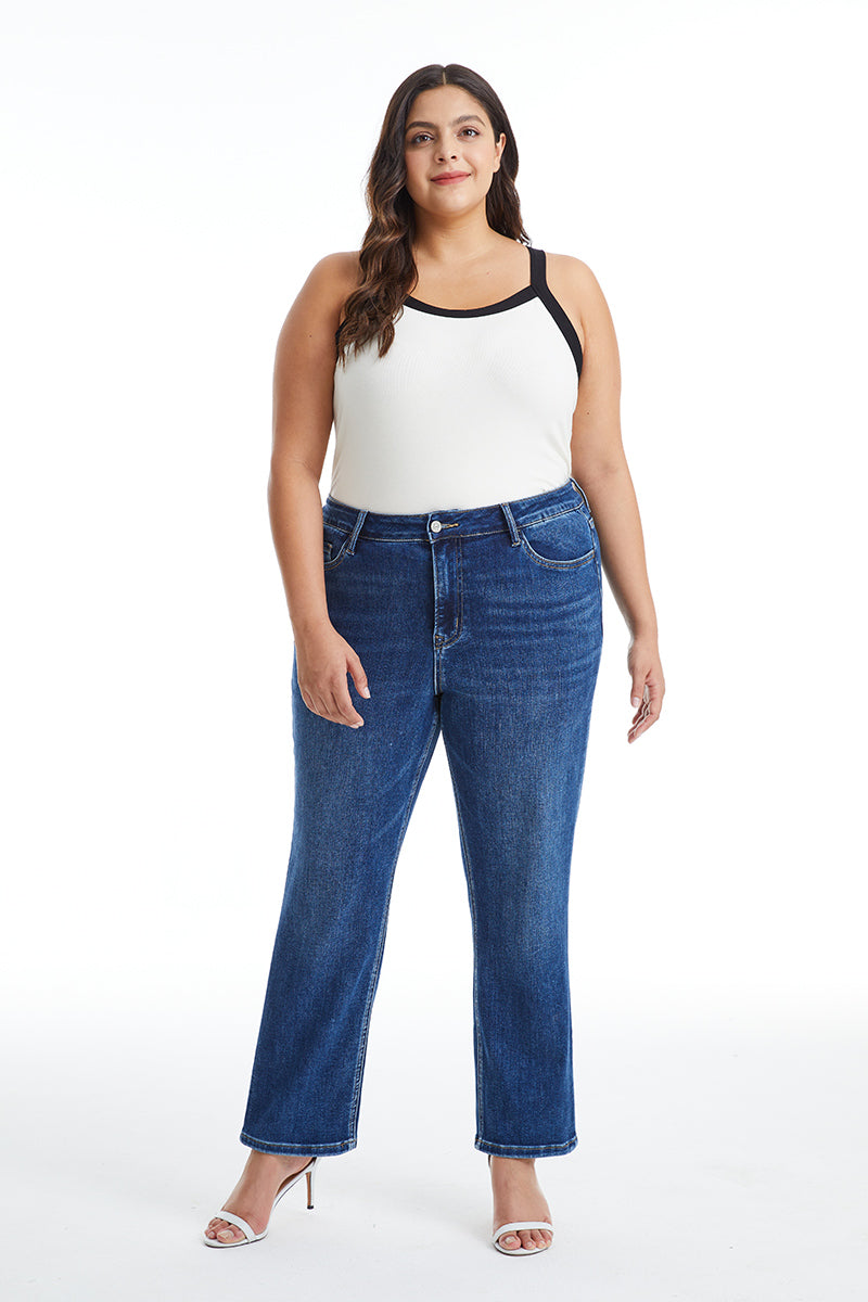 HIGH RISE STRAIGHT LEG JEANS BYT5145-P DARK BLUE PLUS SIZE