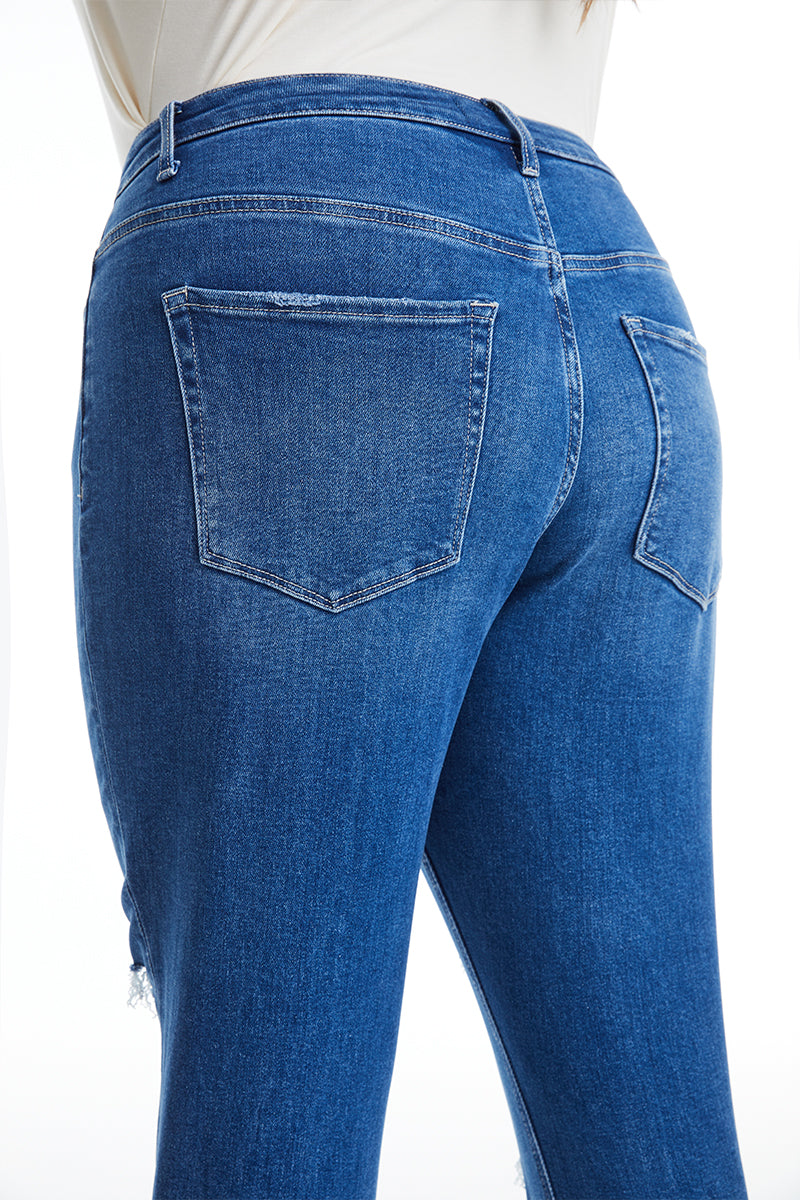 HIGH RISE STRETCH MOM JEANS BYM3009-P DARK BLUE PLUS SIZE