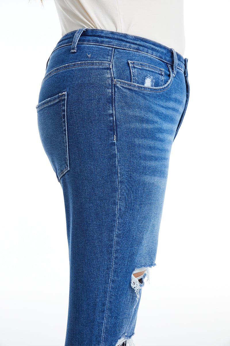 HIGH RISE STRETCH MOM JEANS BYM3009-P DARK BLUE PLUS SIZE