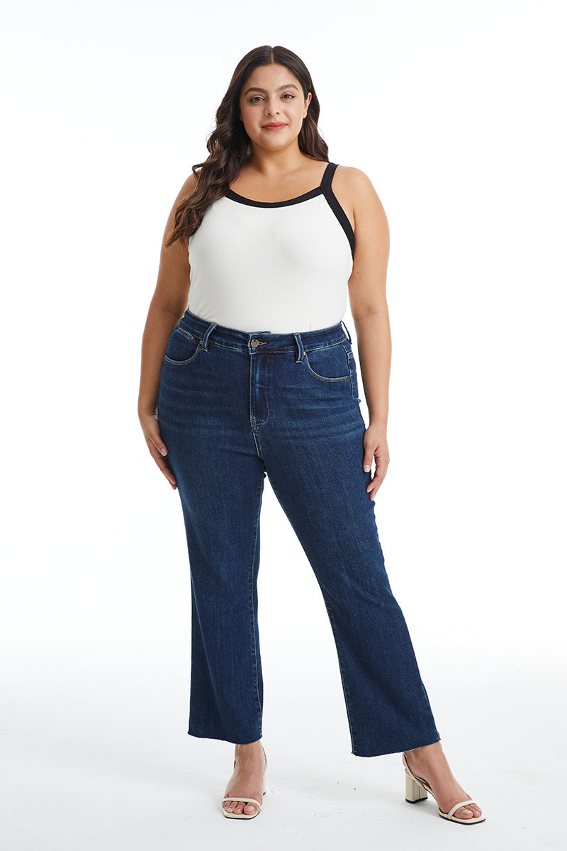 MID RISE STRAIGHT JEANS RAW EDGE BYT5001-P DARK BLUE PLUS SIZE