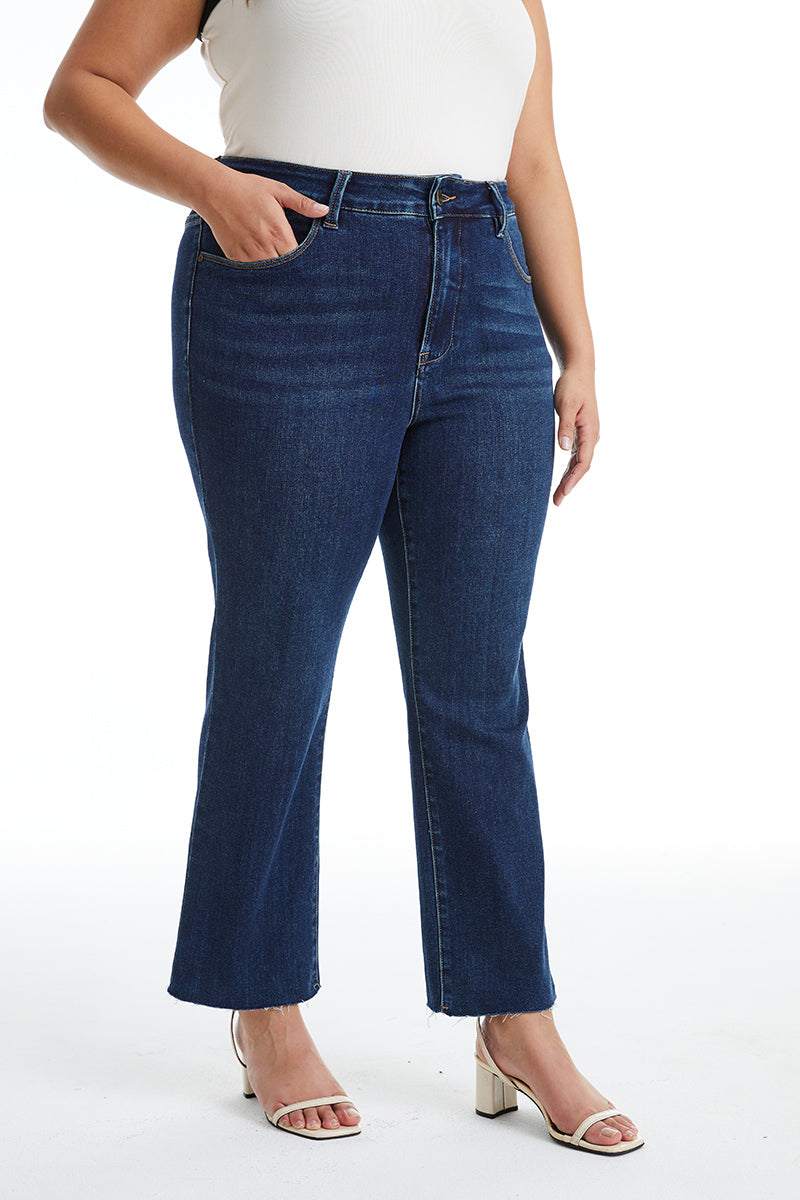 MID RISE STRAIGHT JEANS RAW EDGE BYT5001-P DARK BLUE PLUS SIZE