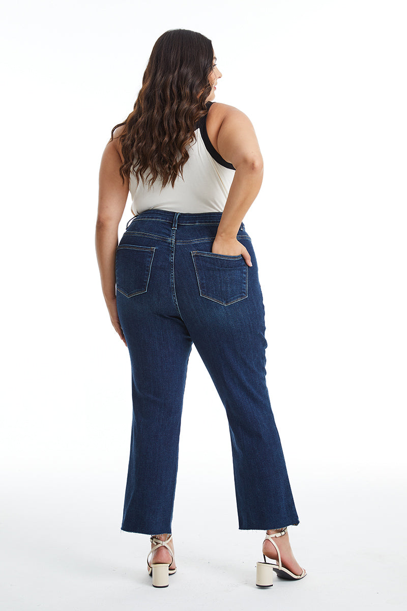 MID RISE STRAIGHT JEANS RAW EDGE BYT5001-P DARK BLUE PLUS SIZE