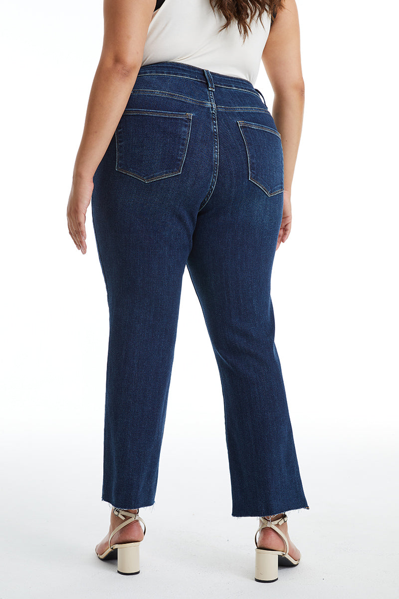 MID RISE STRAIGHT JEANS RAW EDGE BYT5001-P DARK BLUE PLUS SIZE