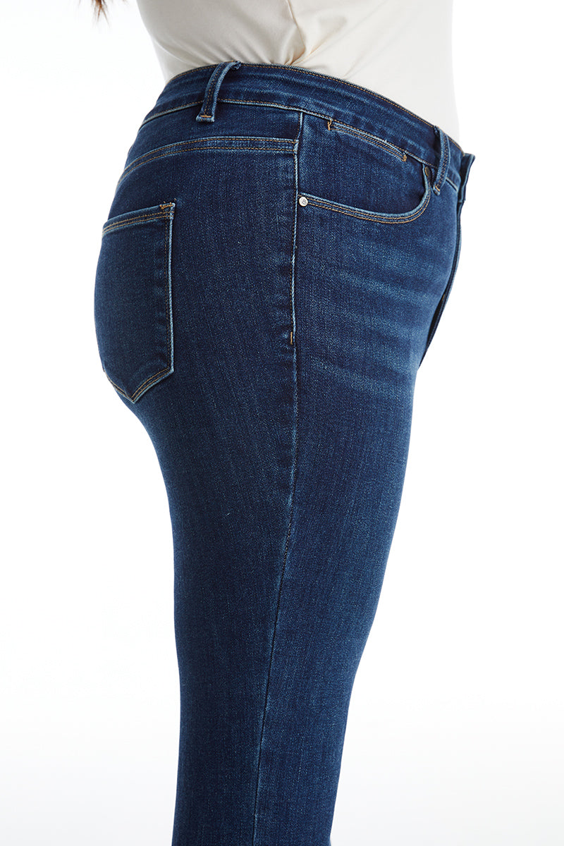 MID RISE STRAIGHT JEANS RAW EDGE BYT5001-P DARK BLUE PLUS SIZE