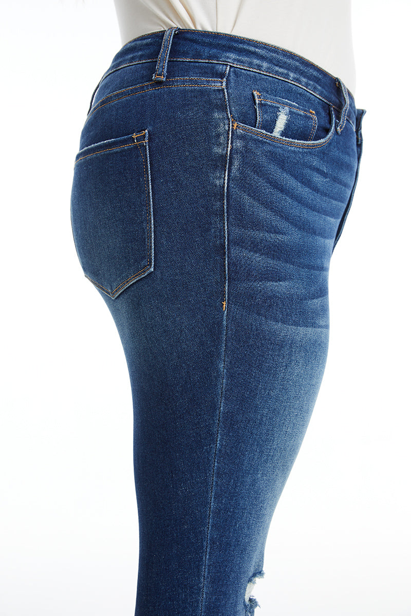 HIGH RISE BUTTON FLY SKINNY JEANS BYS2022-P DARK BLUE PLUS SIZE