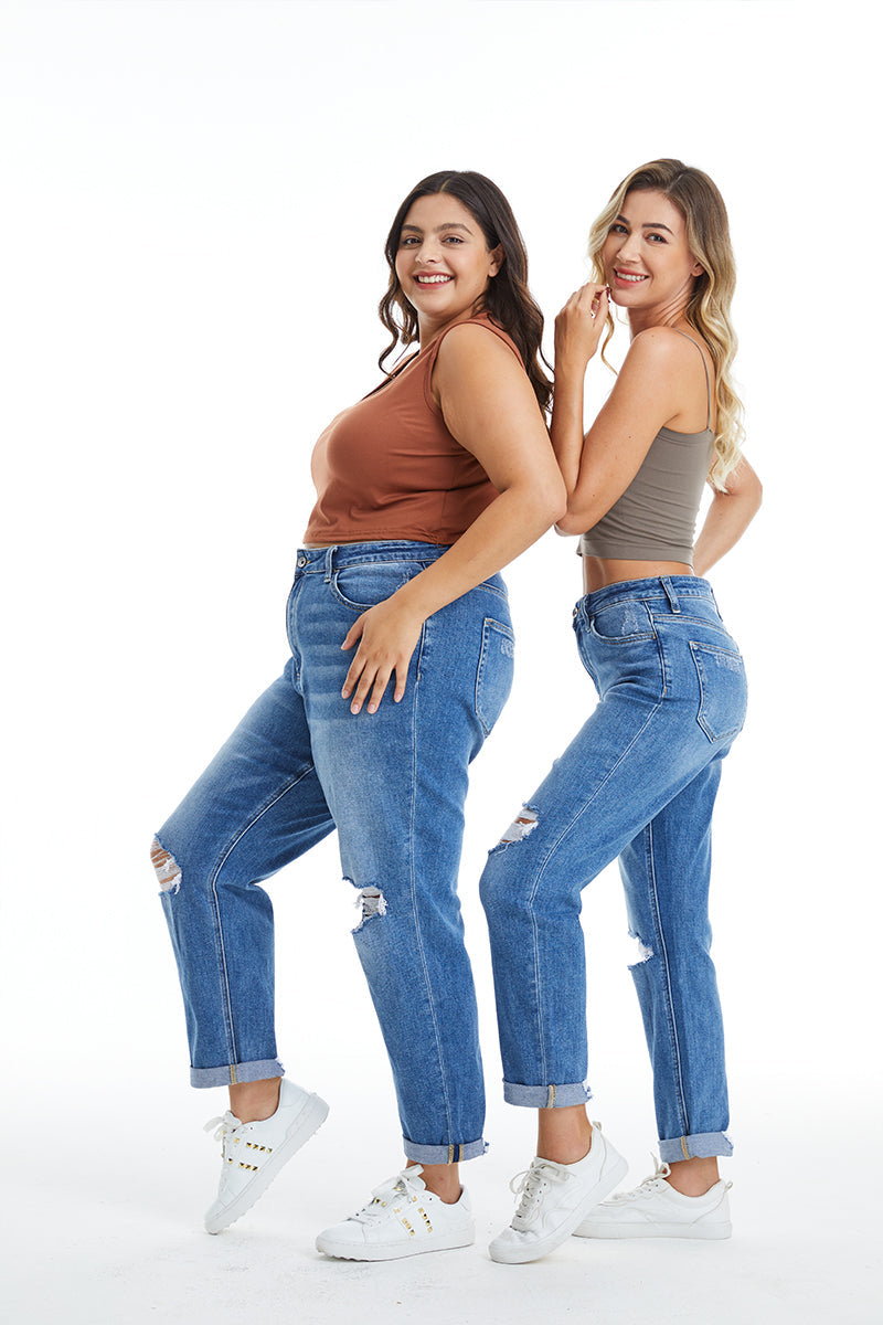 HIGH RISE RELAXED BOYFRIEND JEANS BYM3053-P MIDNIGHT THUNDER PLUS SIZE