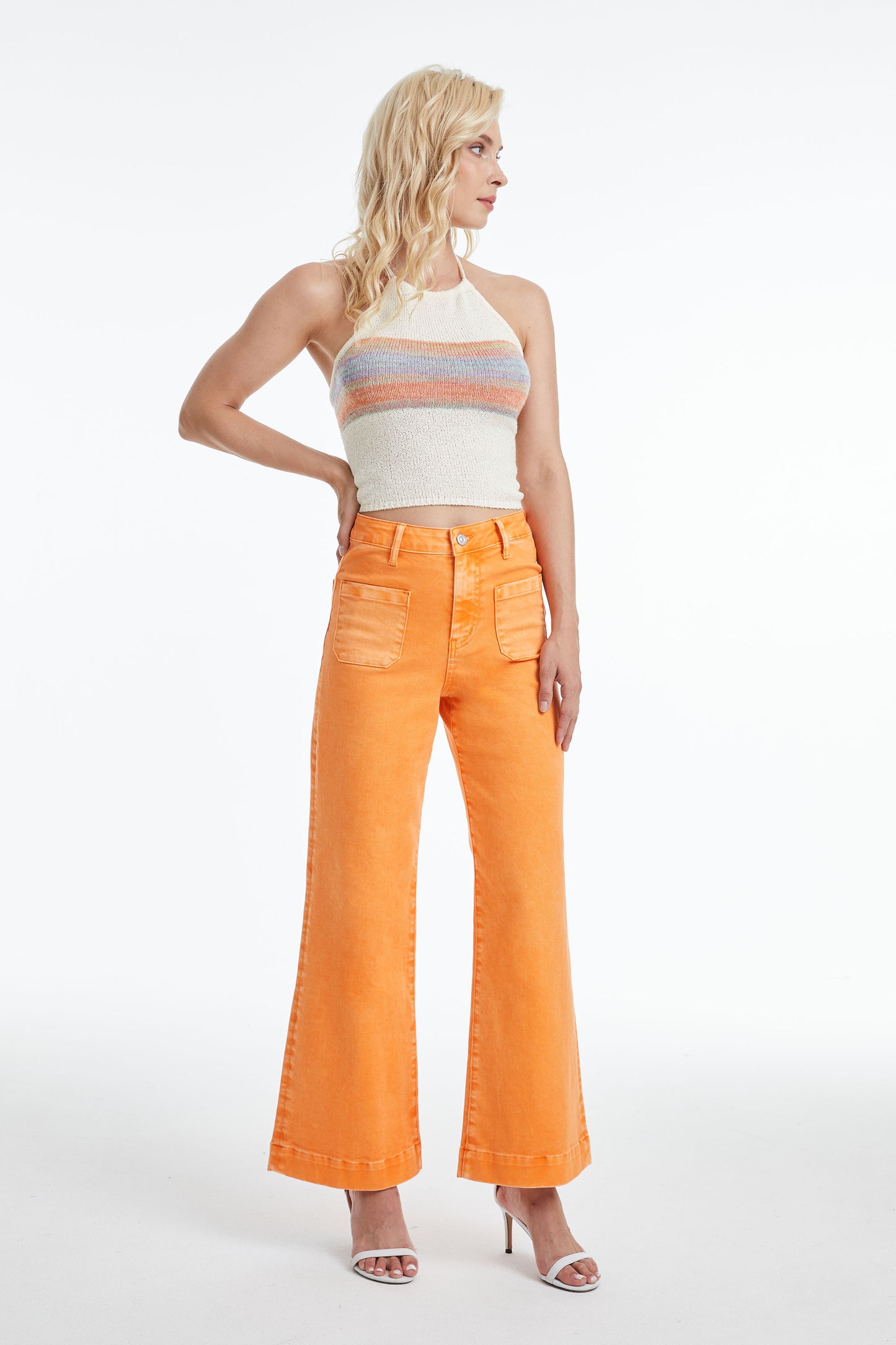 LUNA HIGH RISE WIDE LEG JEANS WITH PATCH POCKET BYW8139 (BYHE018) TANGELO