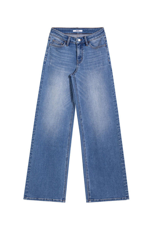 MID RISE WIDE LEG DENIM JEANS BYW8001 MEDIUM BLUE