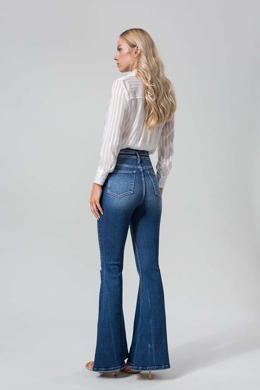 ULTRA HIGH RISE DISTRESSED FLARE JEANS BYF1010R MEDIUM BLUE