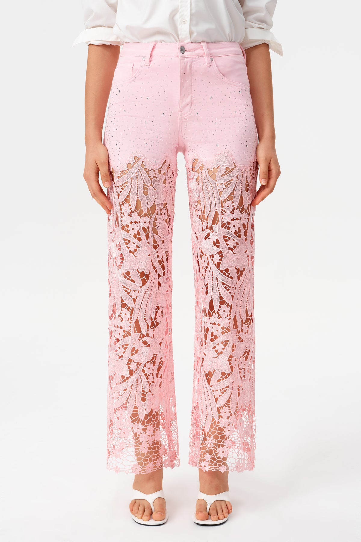 HIGH RISE LACE PANTS WITH RHINESTONE