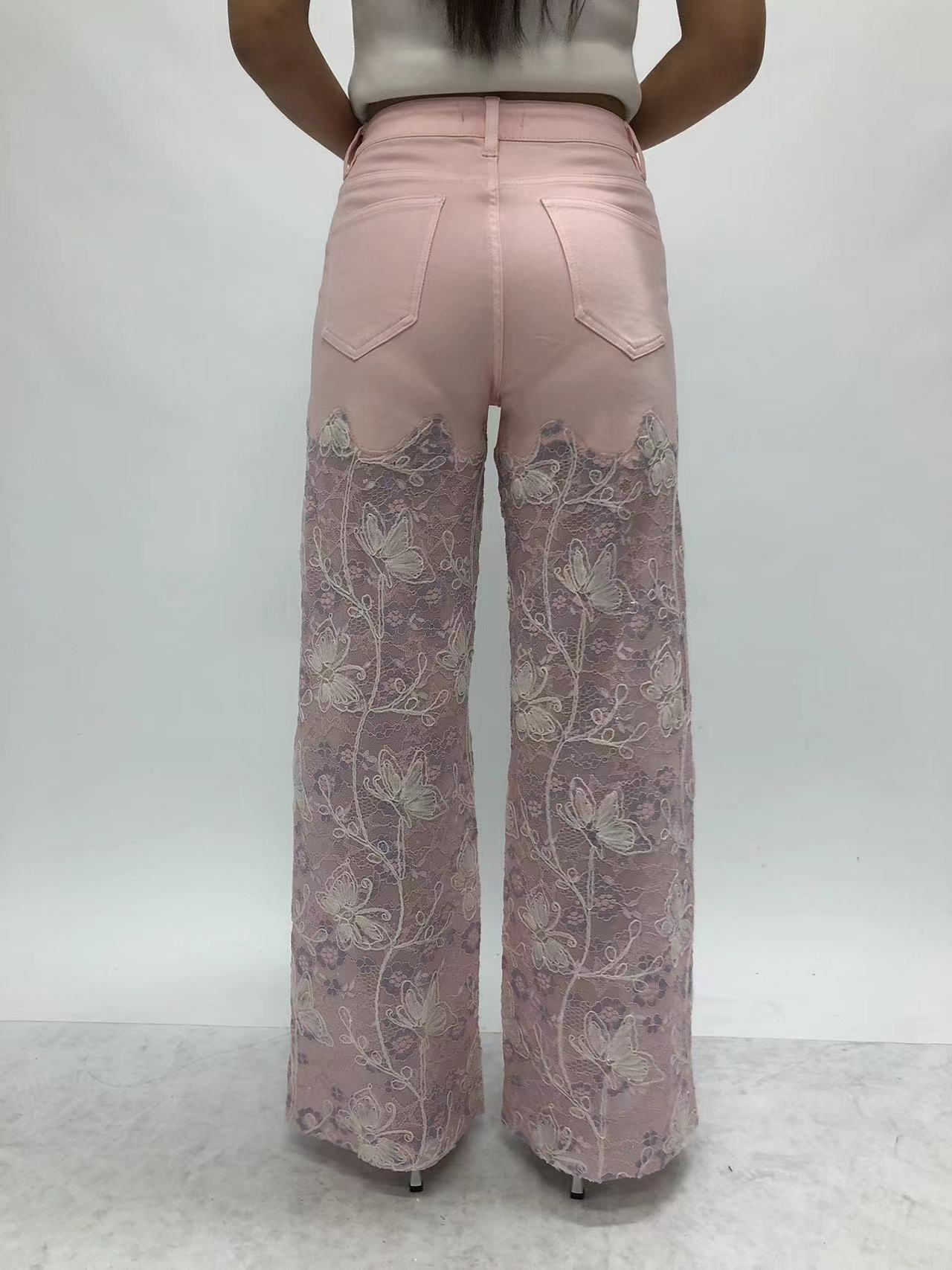 HIGH RISE LACE PANTS WITH RHINESTONE BYW8090