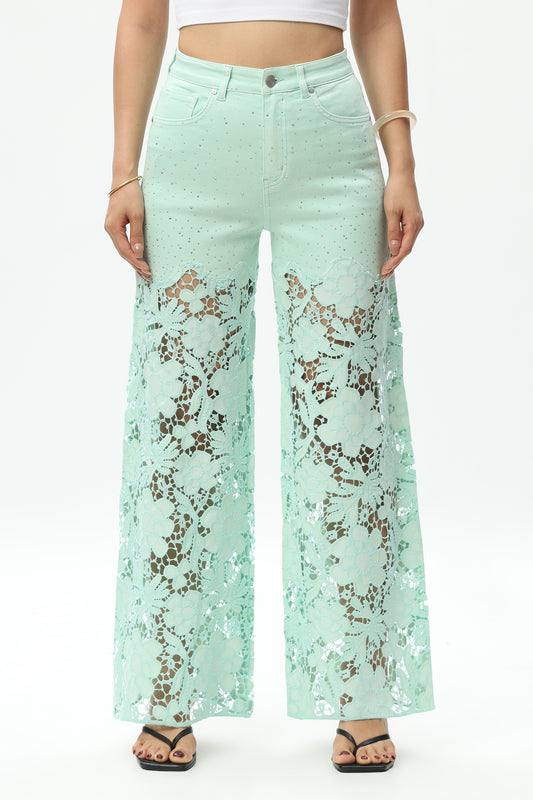 FLORA HIGH RISE WIDE LEG BYW8194 MINT GREEN