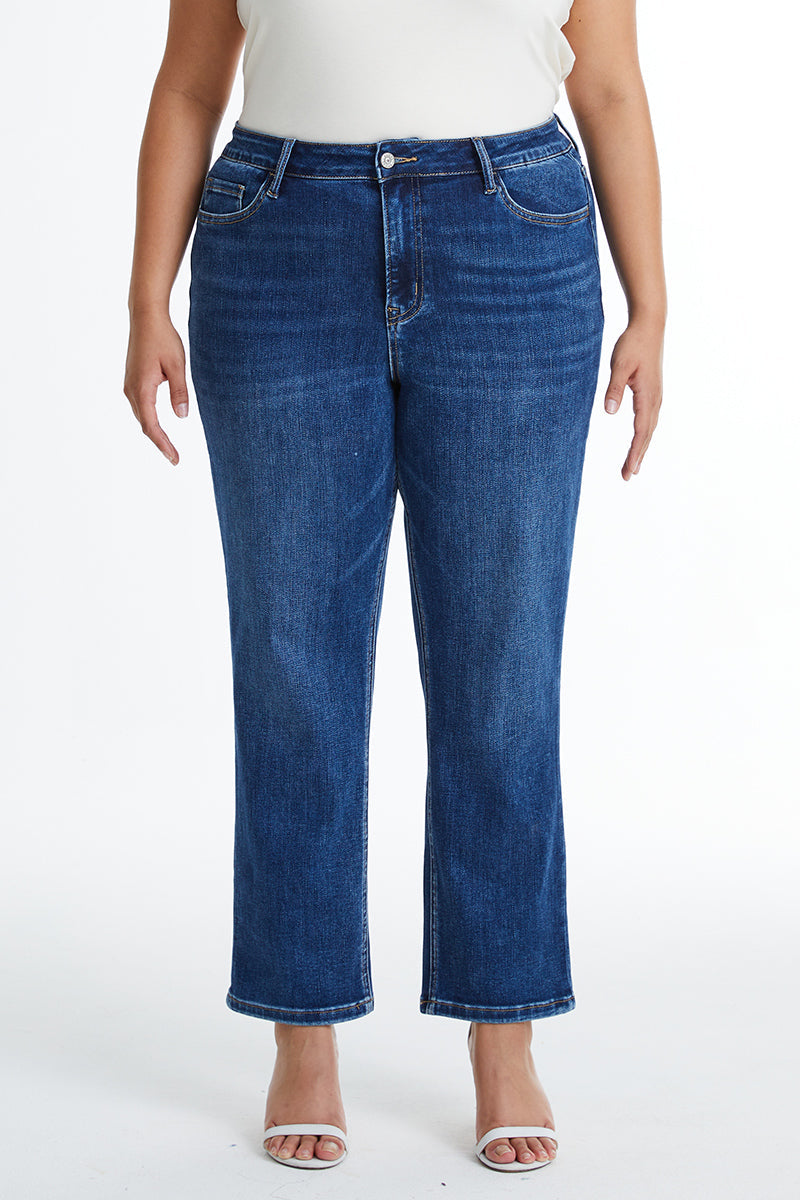 HIGH RISE STRAIGHT LEG JEANS BYT5145-P DARK BLUE PLUS SIZE