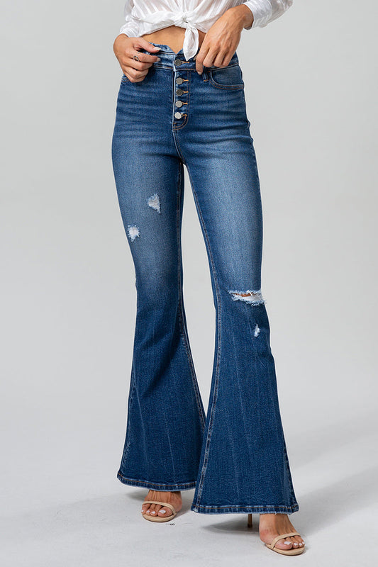 ULTRA HIGH RISE DISTRESSED FLARE JEANS BYF1010L MEDIUM BLUE