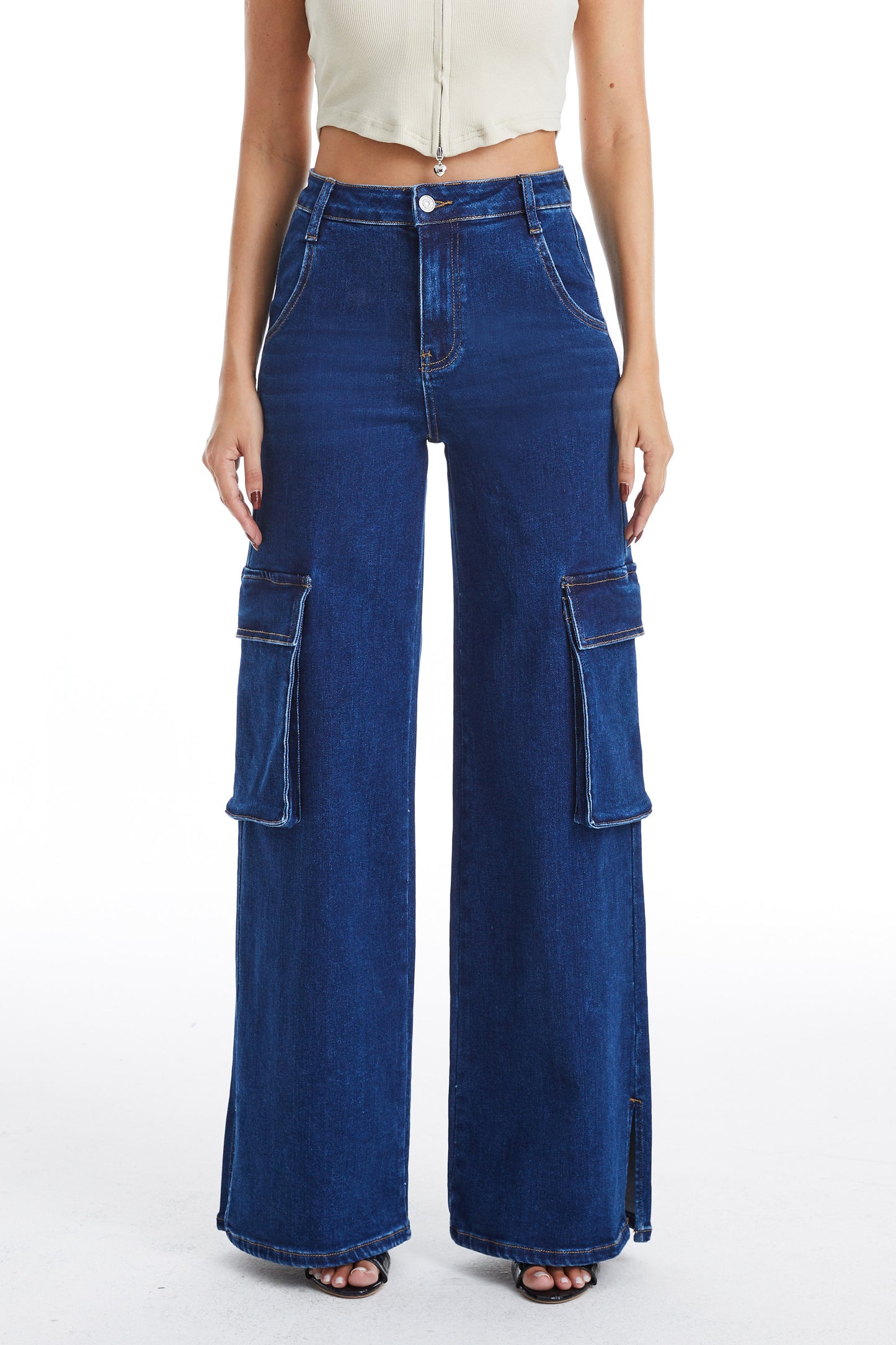 HIGH RISE WIDE LEG FLARE JEANS BYW8105 DARK SKY