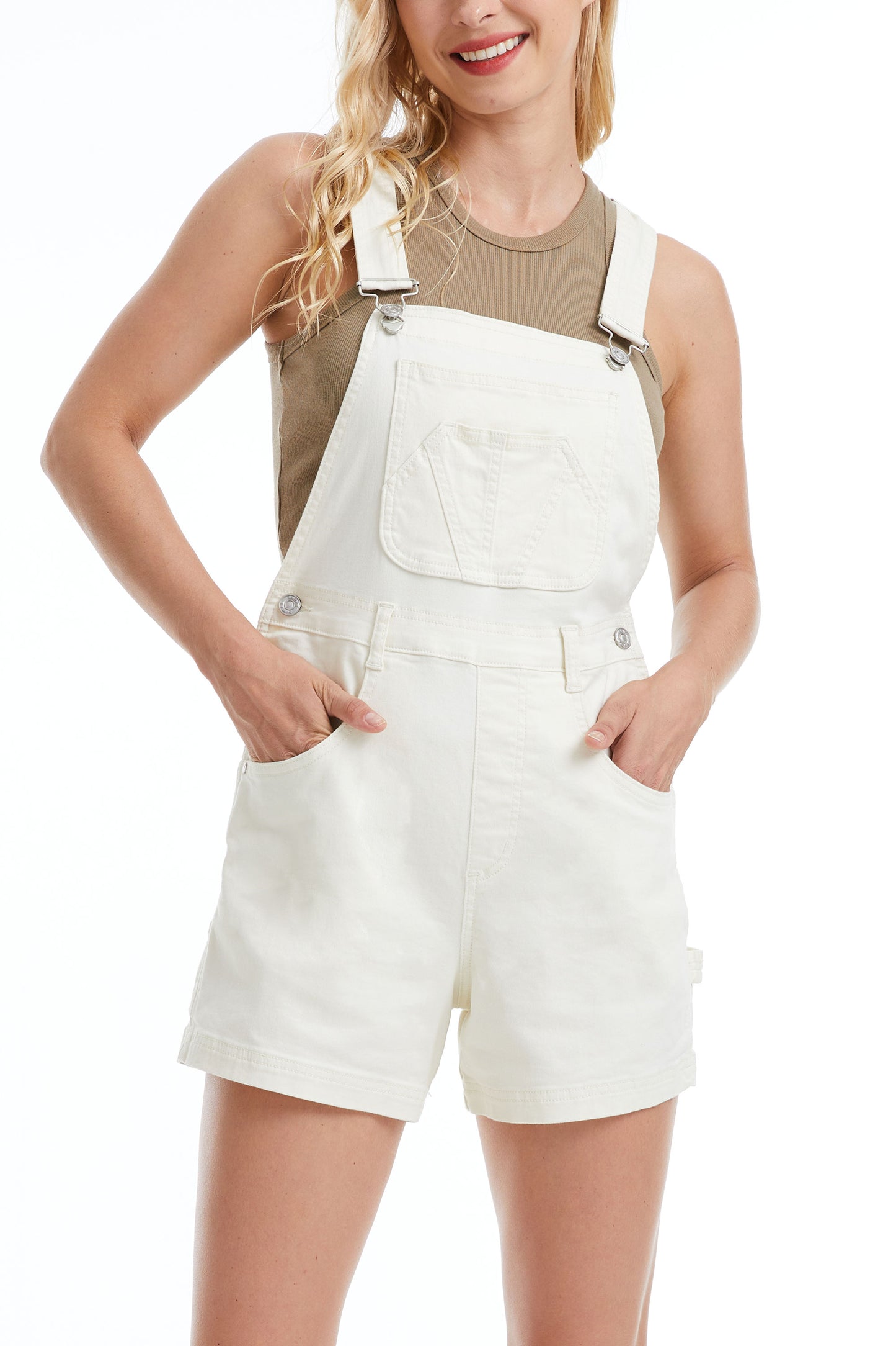 BELLA STRETCH COLORED SHORT OVERALLS BYVQ008 (BYHE093) CREAM