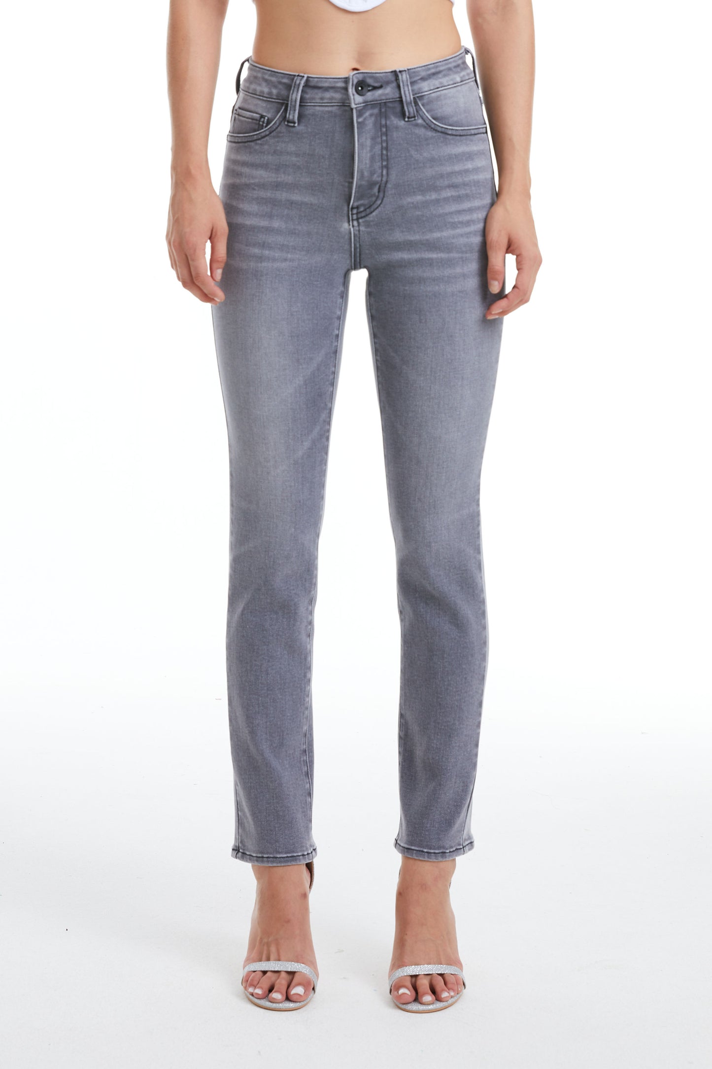 EMILY MID RISE SLIM STRAIGHT DENIM JEANS BYT5233 (BYHE080) STONE GRAY