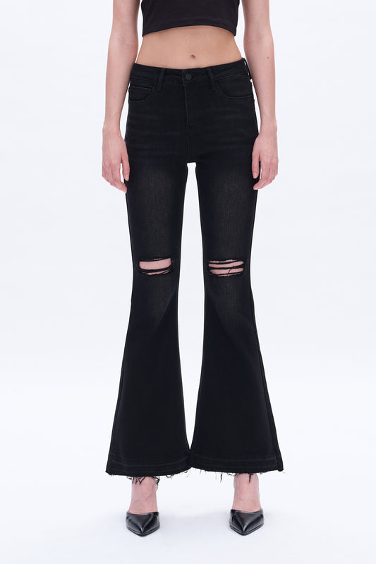 LAUREN HIGH RISE FLARE JEANS WITH RAW HEM BYF1129 (BYHE055) BLACK