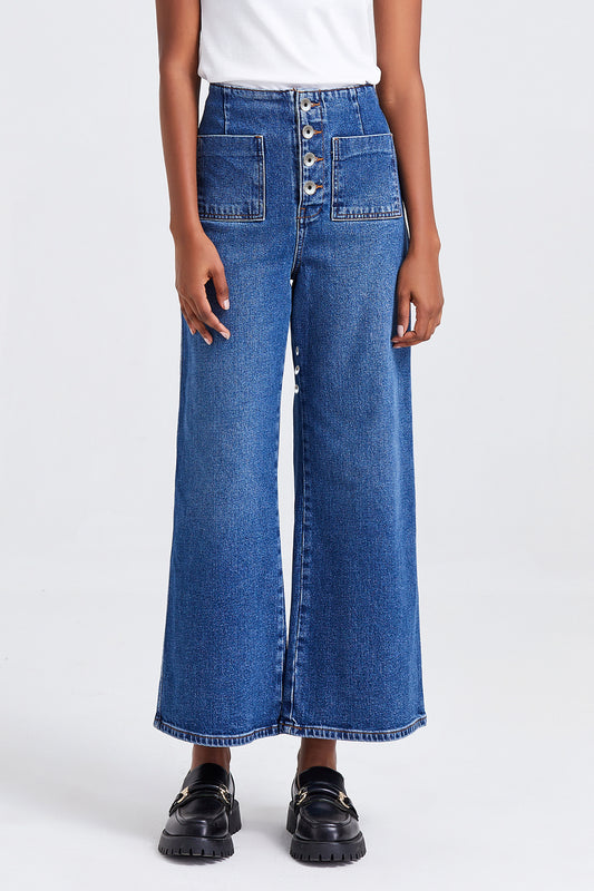 HIGH RISE WIDE LEG JEANS BYW8072 DARK BLUE