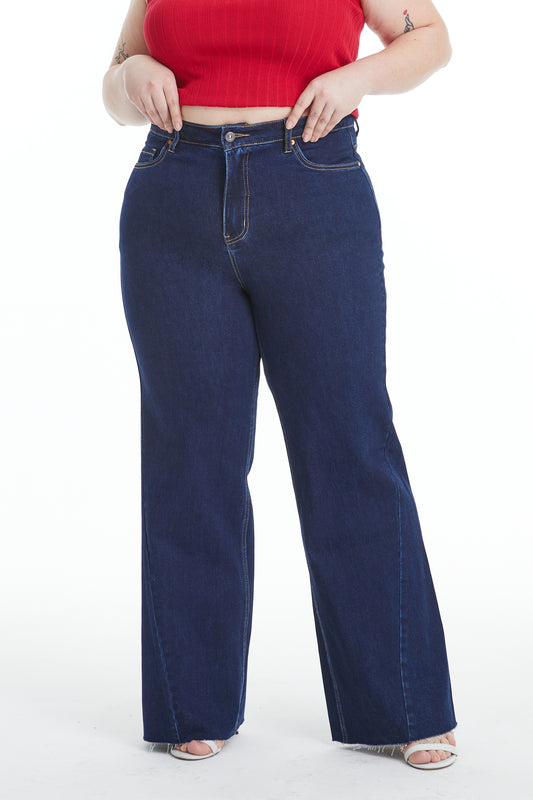 BETH HIGH RISE WIDE LEG JEANS BYW8052-P DEEP WATER PLUS SIZE